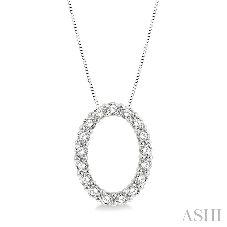 14k White Gold Diamond Oval Necklace