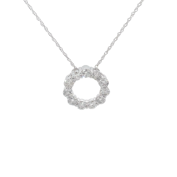 White Gold Diamond Circle Pendant Necklace