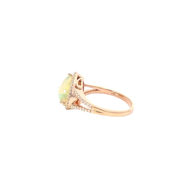 Rose Gold Halo Split Band Opal Ring