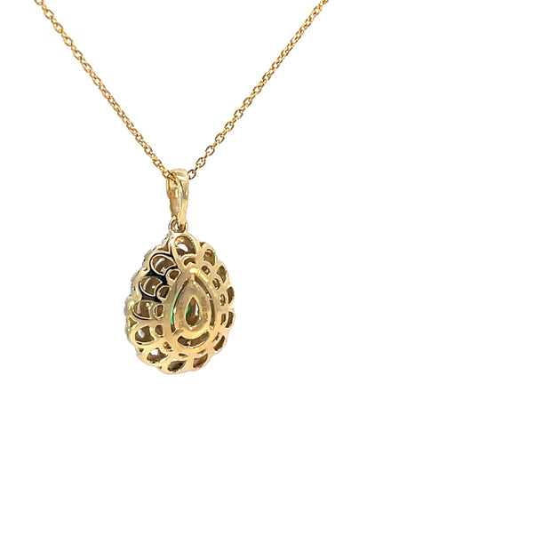 Yellow Gold Emerald Halo Necklace