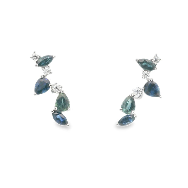 Blue and Green Sapphire and Diamond Climbers