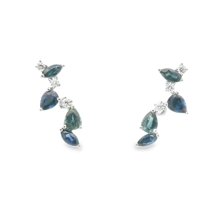 Blue and Green Sapphire and Diamond Climbers
