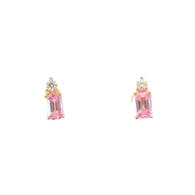 Pink Sapphire and Diamond Studs