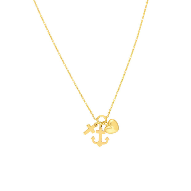 Charm Necklace with Heart, Cross, and Anchor