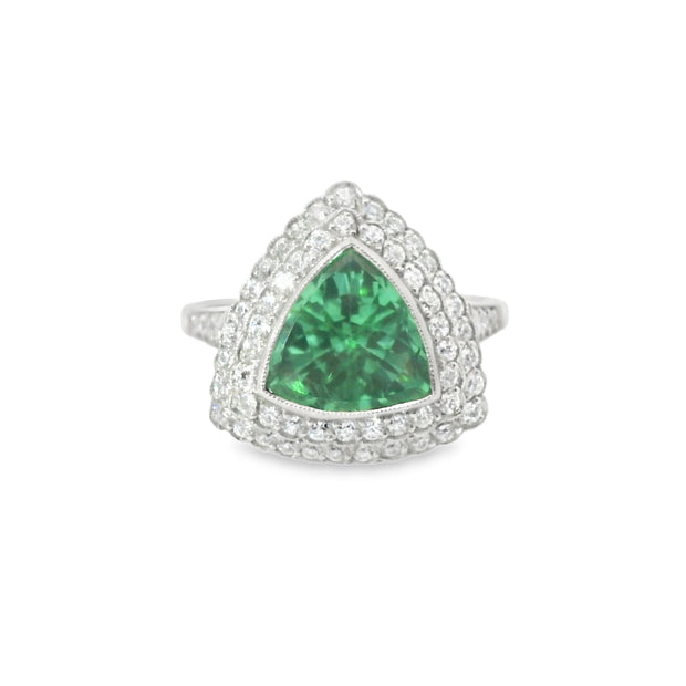 Platinum Pariaba Tourmaline and Diamond Halo Rings