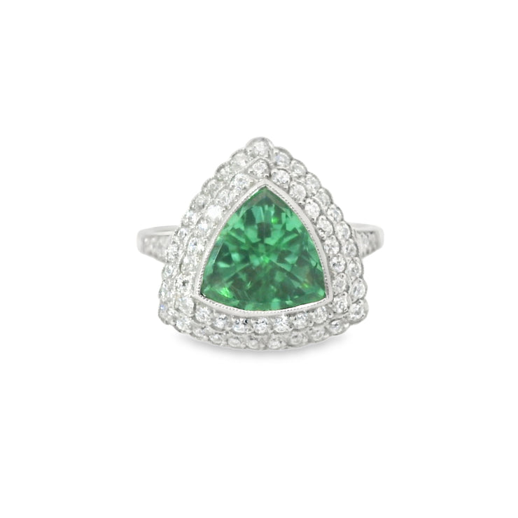 Platinum Pariaba Tourmaline and Diamond Halo Rings