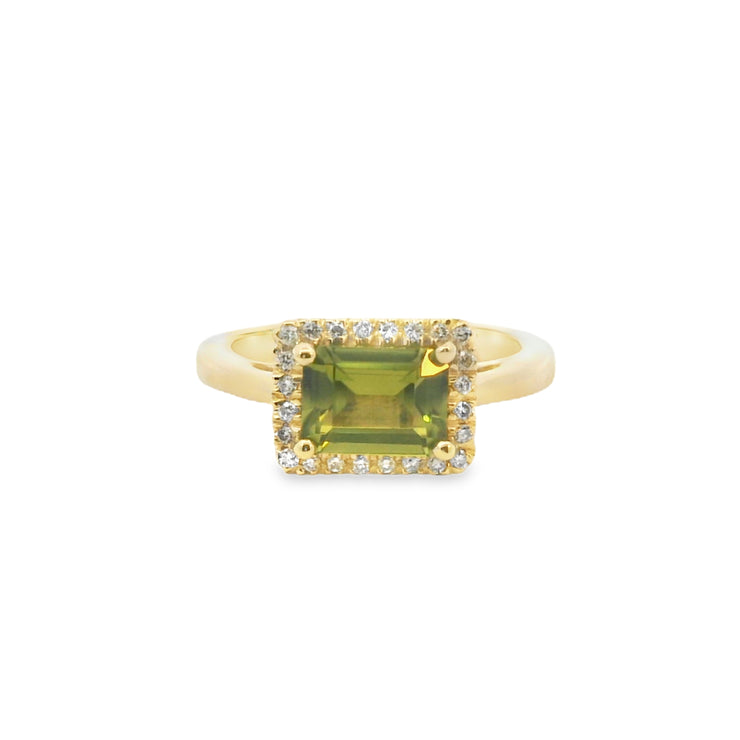 Peridot and Diamond Halo Ring