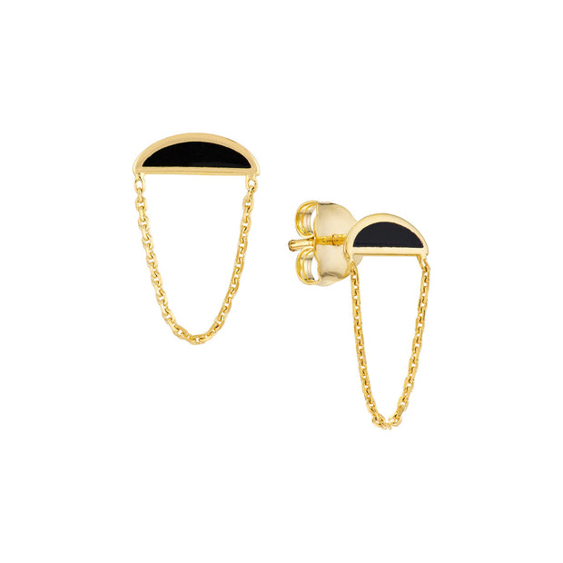 Half Moon Earrings with Chain Drop