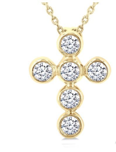 6 Stone Bezel Cross Diamond Fashion Pendant