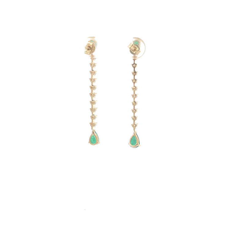 Yellow Gold Diamond Emerald Drop Earrings