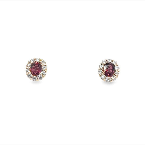 Rhodolite Garnets and Diamonds Halo Earrings