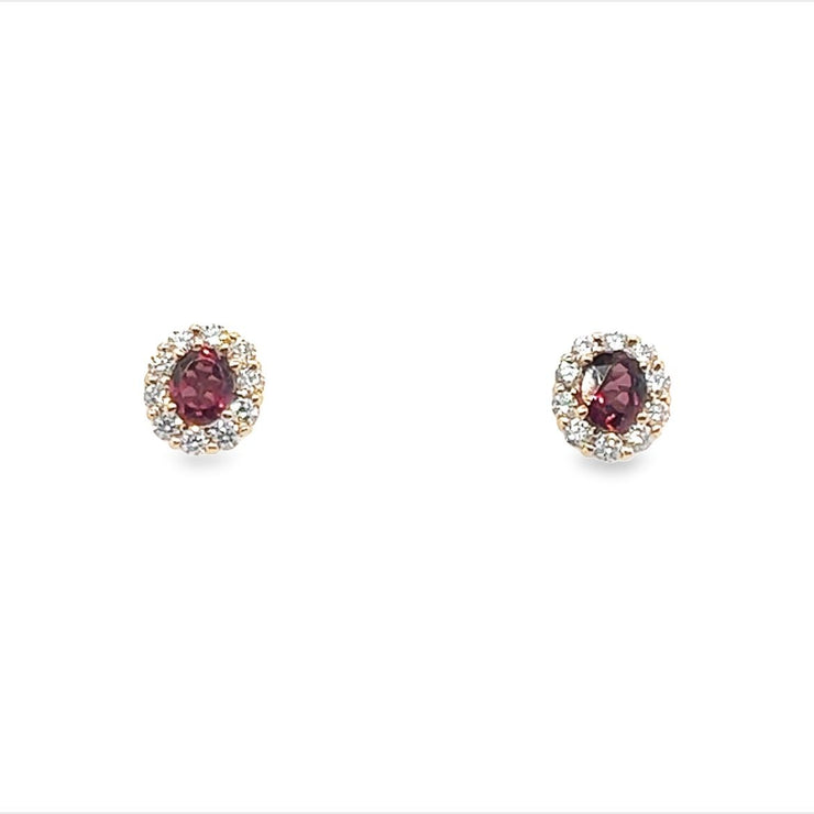 Rhodolite Garnets and Diamonds Halo Earrings