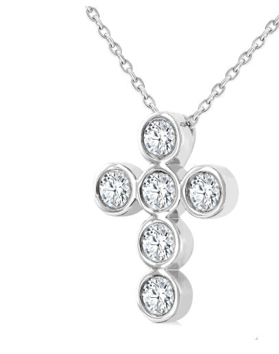 6 Stone Bezel Cross Diamond Fashion Pendant