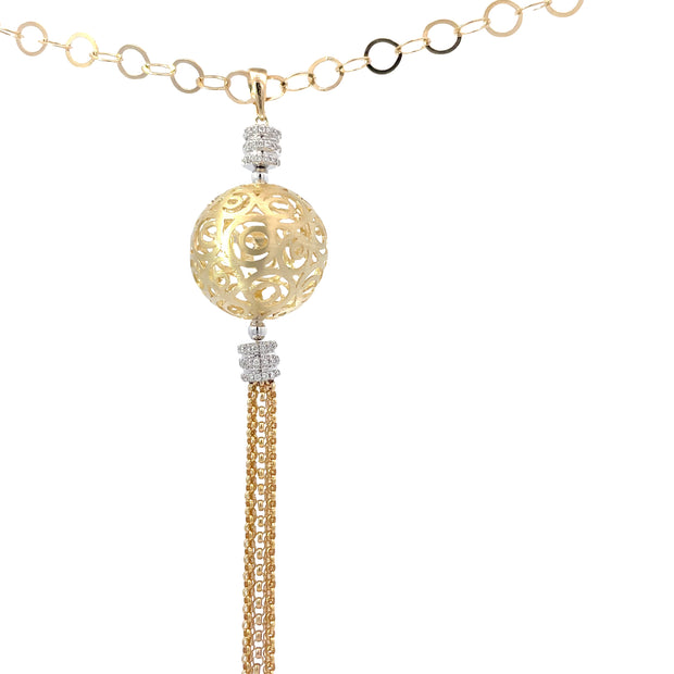 Yellow Gold Disco Ball Tassel Necklace