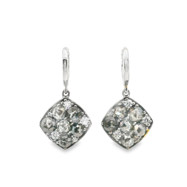 Salt and Pepper Drop Earrings with White Diamonds