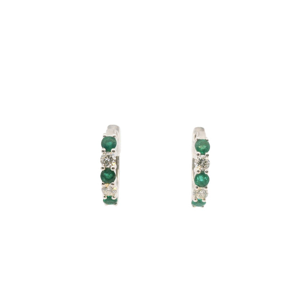 Huggies with Emeralds and Diamonds