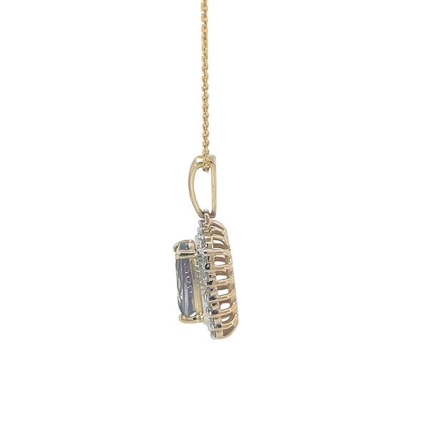 Yellow Gold Tanzanite Halo Pendant