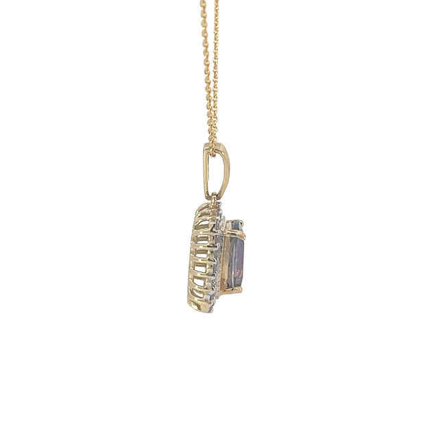 Yellow Gold Tanzanite Halo Pendant
