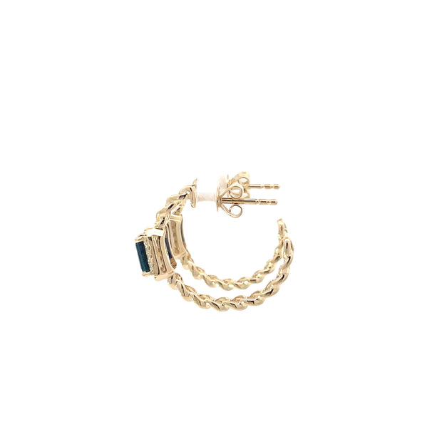 Yellow Gold Diamond Sapphire Chain Hoops