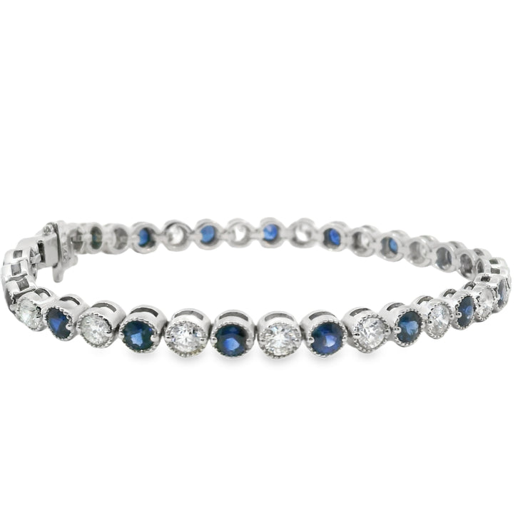 Sapphire and Diamond Bezel Set Tennis Bracelet