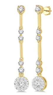 14 Karat Two Tone Diamonds Drop Earrings