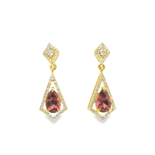 Pink Tourmaline Drop Earrings with Diamonds