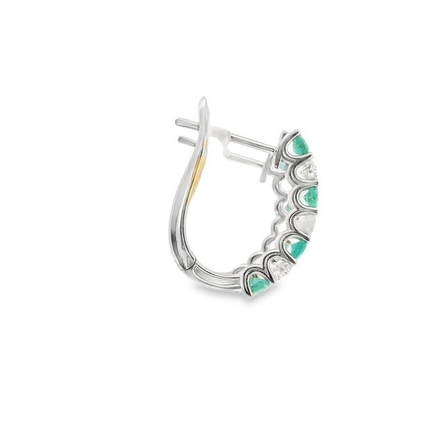 Huggies with Emeralds and Diamonds