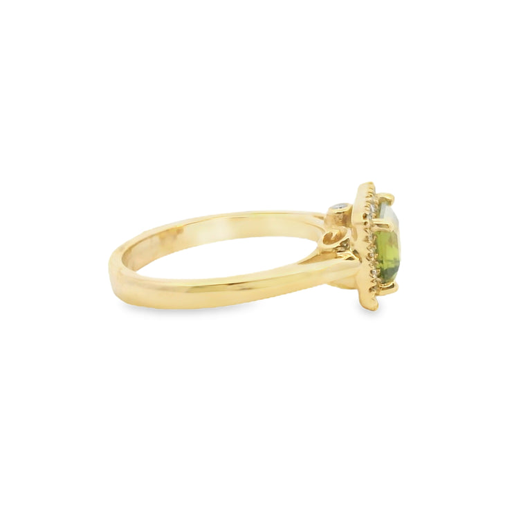 Peridot and Diamond Halo Ring