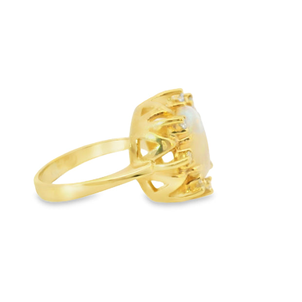 Yellow Gold Opal and Diamond Halo Cocktail Ring