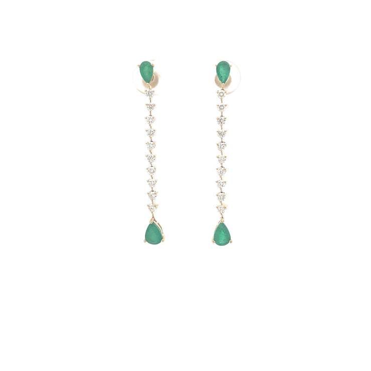 Yellow Gold Diamond Emerald Drop Earrings