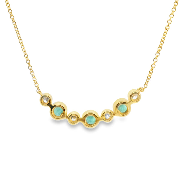 Bezel Set Emerald and Diamond Bar Pendant