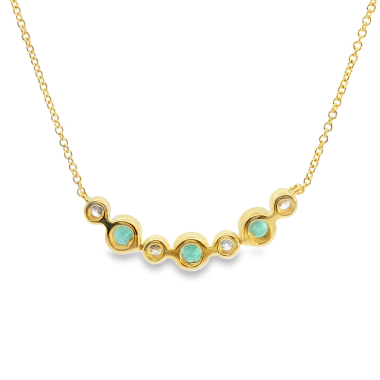 Bezel Set Emerald and Diamond Bar Pendant
