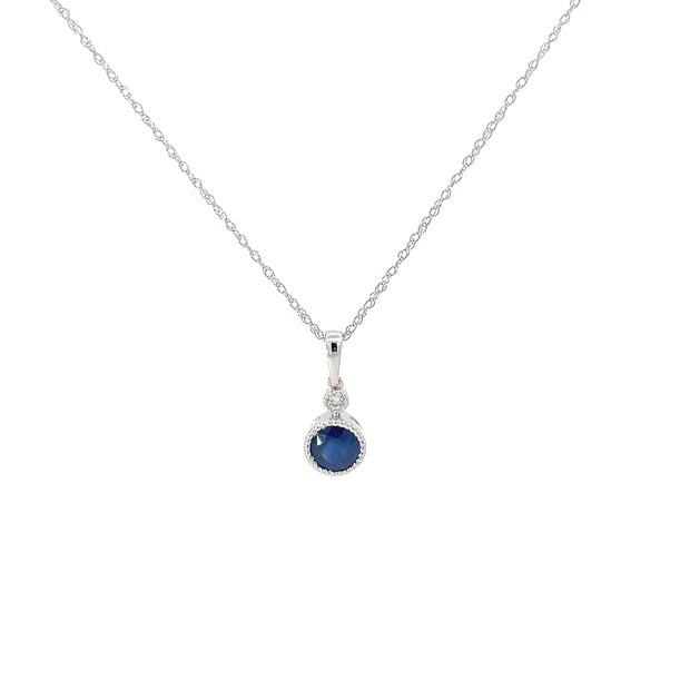Diamond Sapphire Drop Pendant Necklace