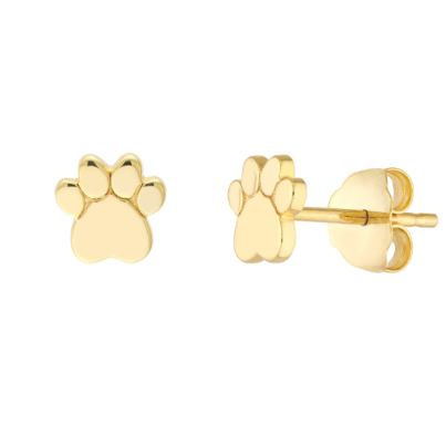 Yellow Gold Heart Dog Paw Studs