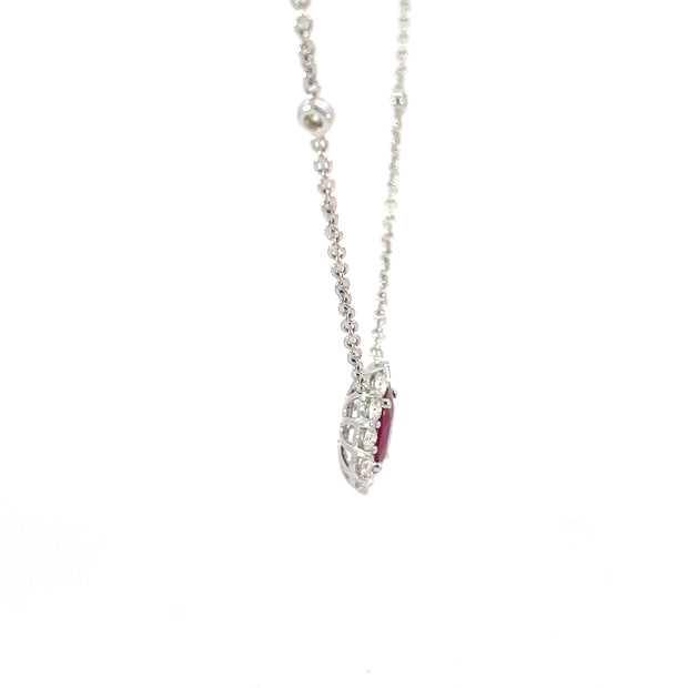White Gold Ruby Halo Station Necklace