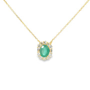 Emerald and Diamond Halo Pendant