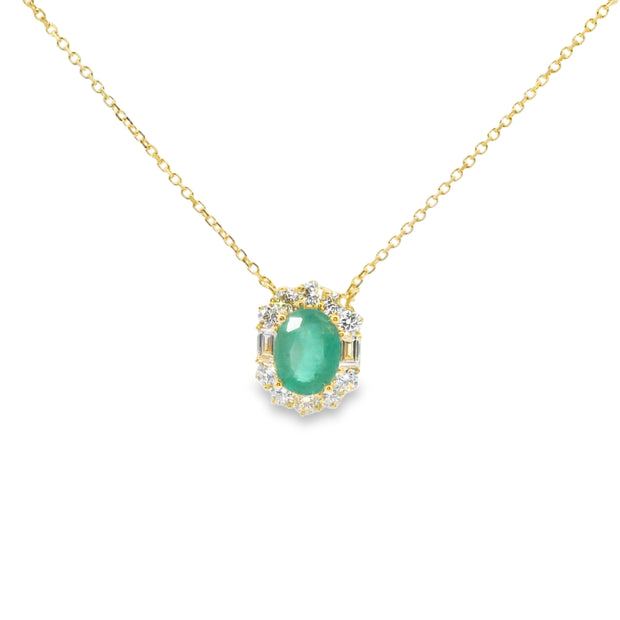 Emerald and Diamond Halo Pendant