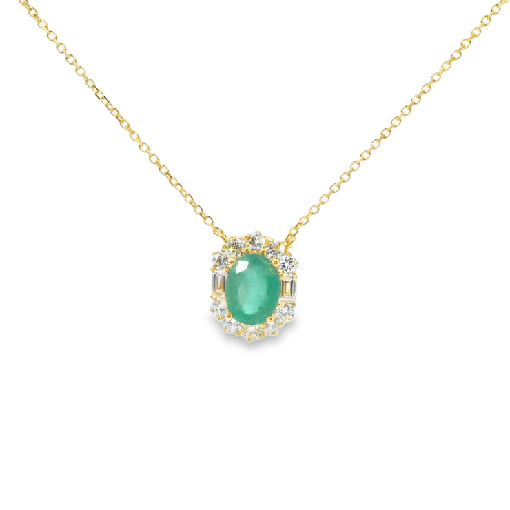 Emerald and Diamond Halo Pendant