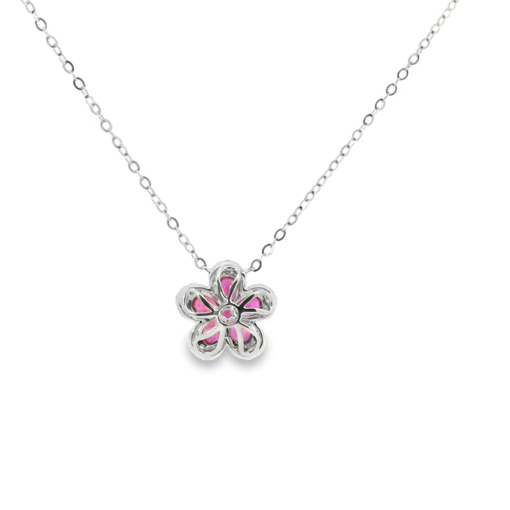Ruby and Diamond Flower Halo Pendant