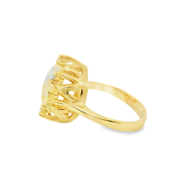 Yellow Gold Opal and Diamond Halo Cocktail Ring