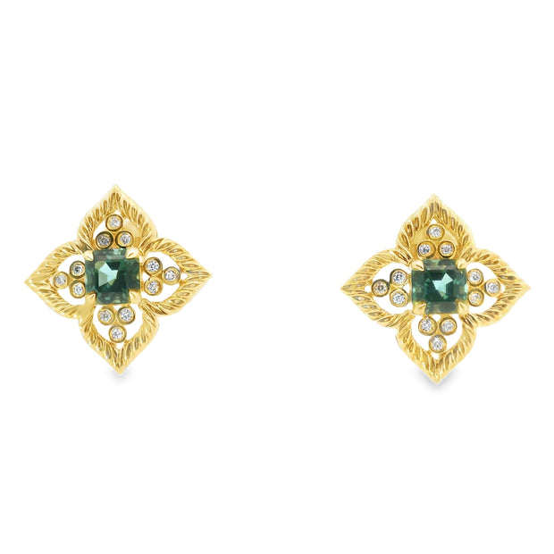 Button Earrings with Mint Tourmalines and Diamonds