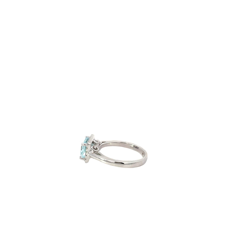 14K White Gold Aquamarine Diamond Halo Ring