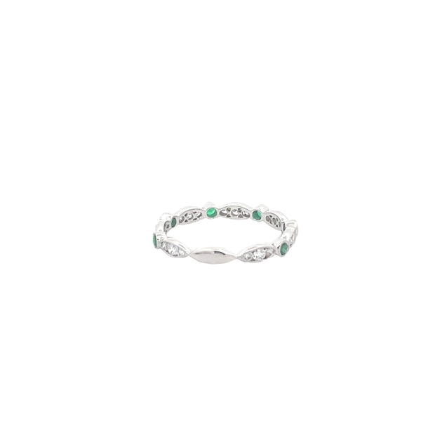18 Karat White Gold Diamond and Emerald Ring