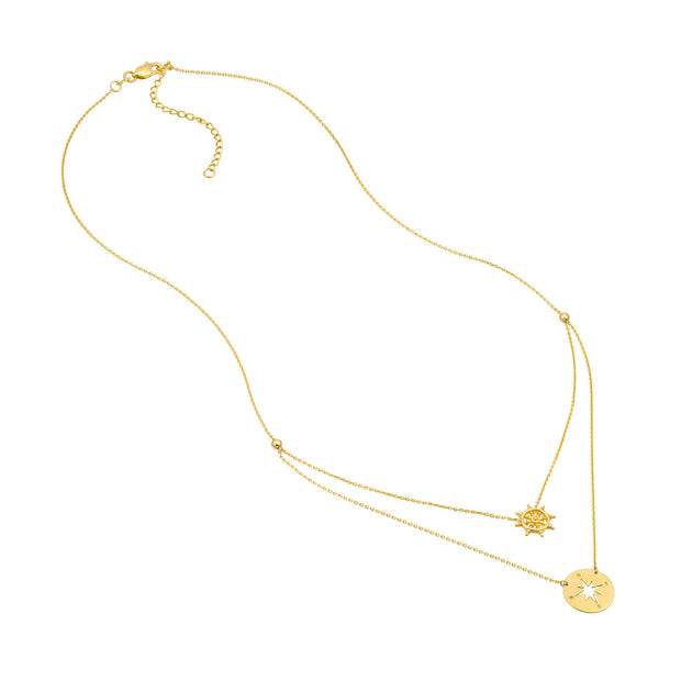 Compass and Ship Wheel Layered Necklace