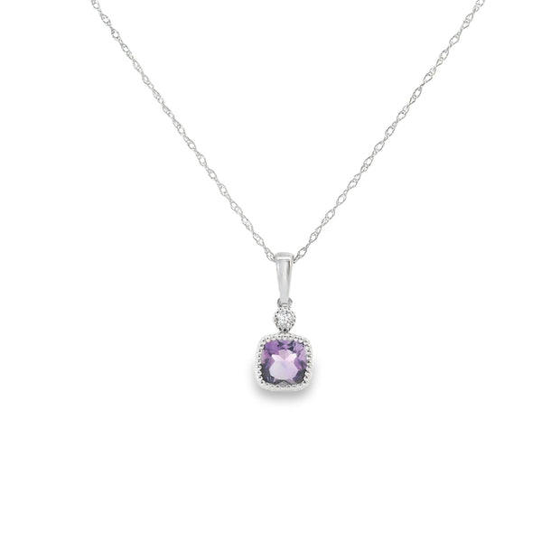 Amethyst and Diamond Bezel Set Pendant