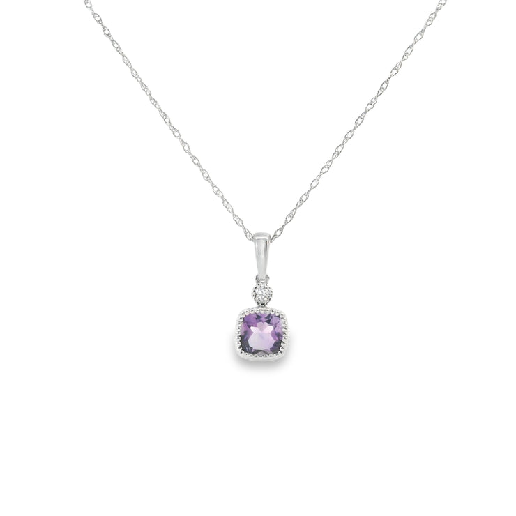 Amethyst and Diamond Bezel Set Pendant
