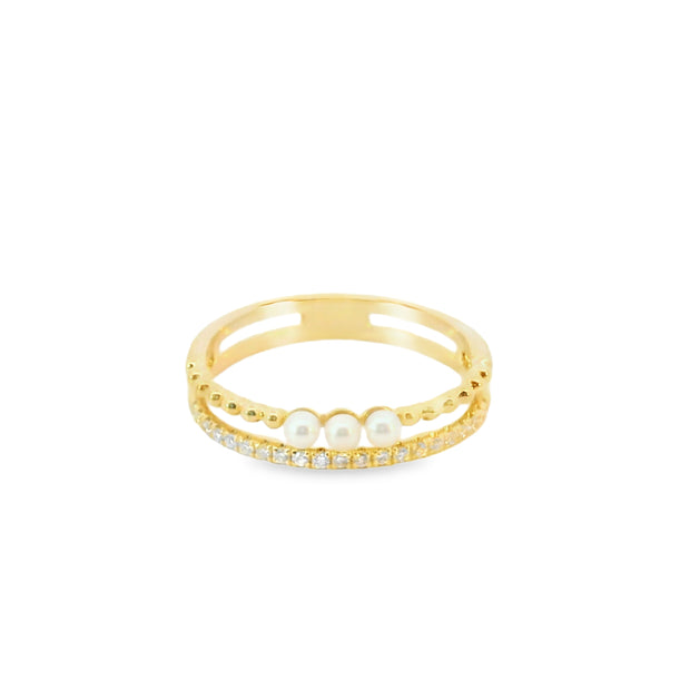 Pearl and Diamond Double Row Ring
