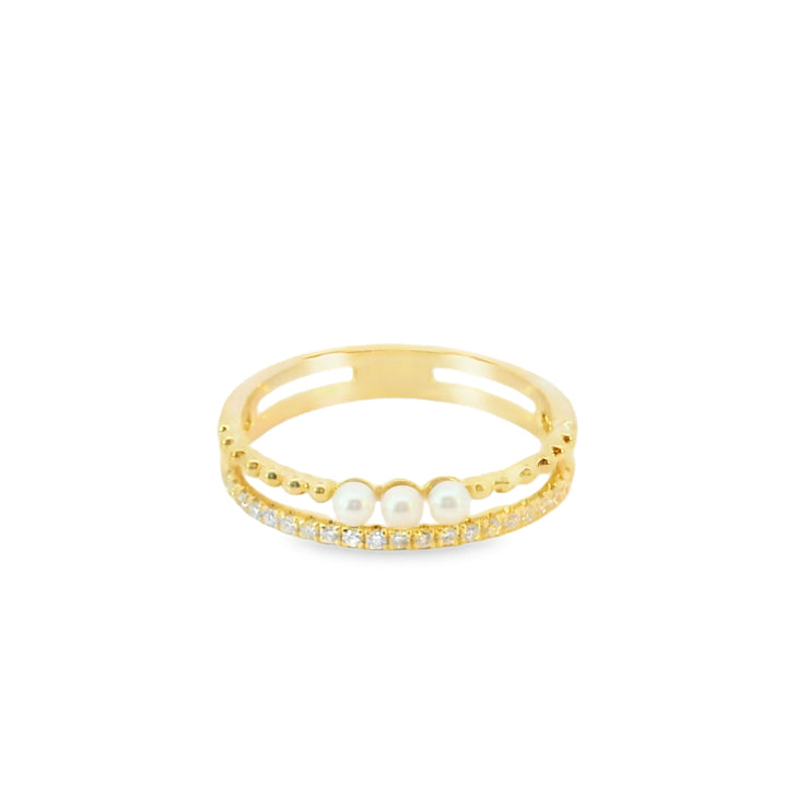 Pearl and Diamond Double Row Ring