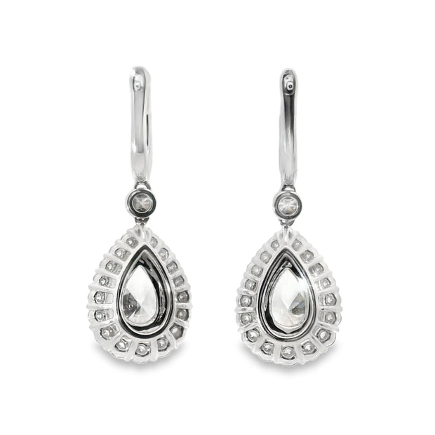 Pear Diamond Drop Earrings with Double Halo