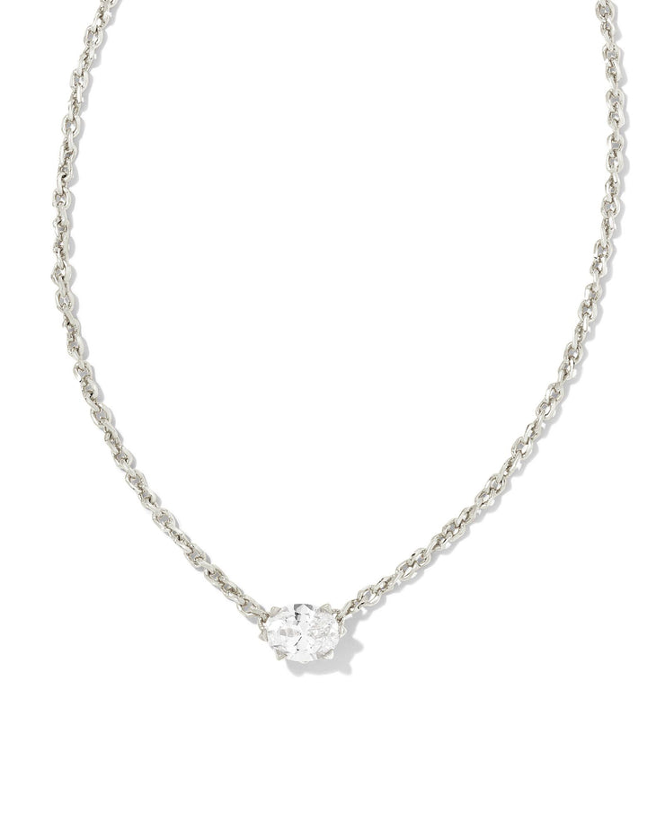 Kendra Scott Cailin Crystal Pendant Necklace Rhodium Metal White Cz